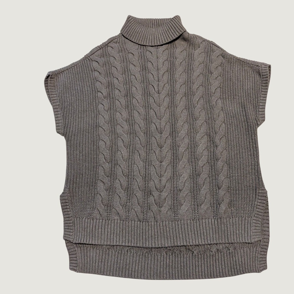 Pact Cable Knit Sweater Women Sz M/L Gray Organic Cotton Turtleneck Fisherman